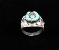 Navajo Horseshoe Turquoise & Diamond Sterling Ring