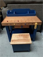 Vintage Wooden Child’s Workbench with Stool