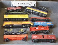 LOT OF HO TRAIN CARS - 2 ENGINES