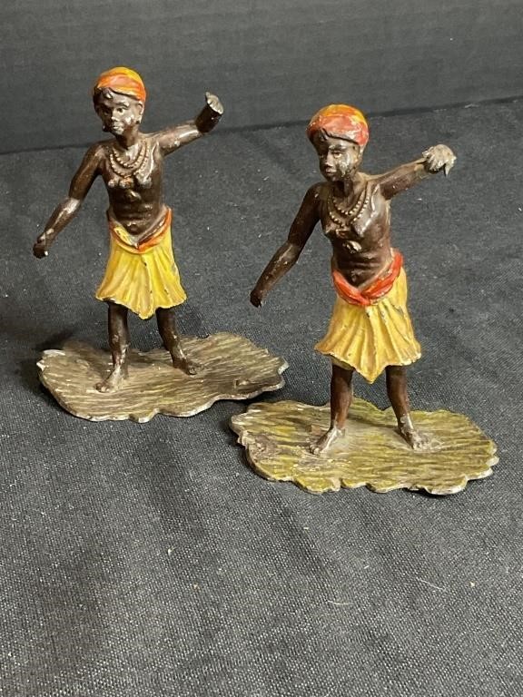 2 African Native Cold Painted Metal Dancers