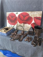 Poppy painting, brass look Plaque etc...8a