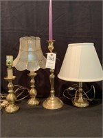 (3) Brass Lamps & Candle Stick Holder