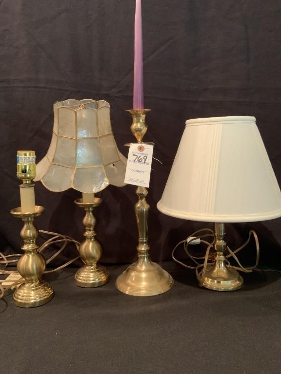 (3) Brass Lamps & Candle Stick Holder