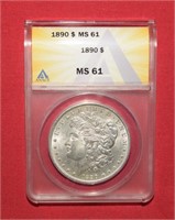1890 Morgan Silver Dollar  MS61  ANACS