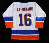Pat LaFontaine Signed Jersey Inscribed "HOF 2003"