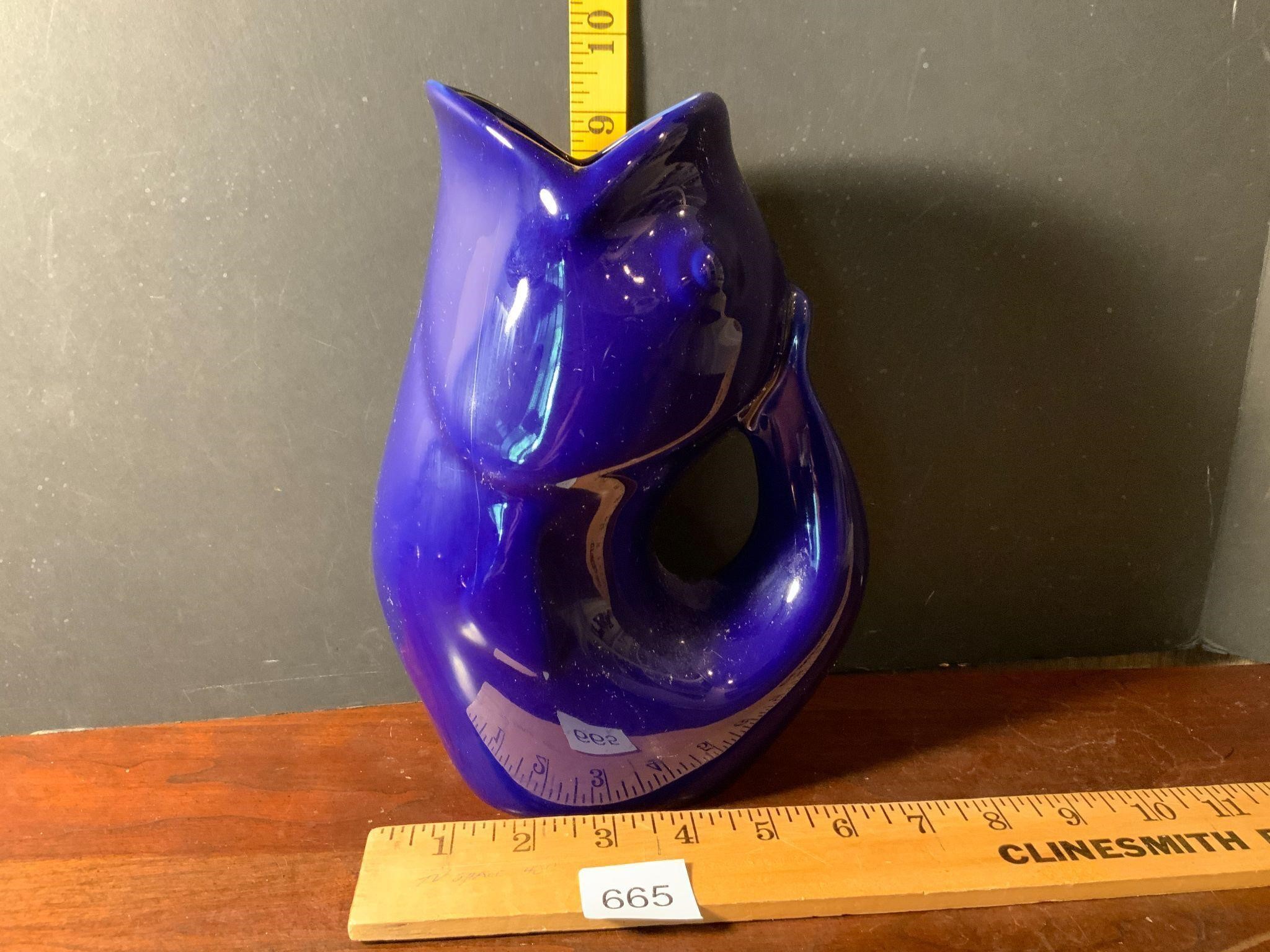 Fish GurglePot Cobalt Blue Fish Pitcher