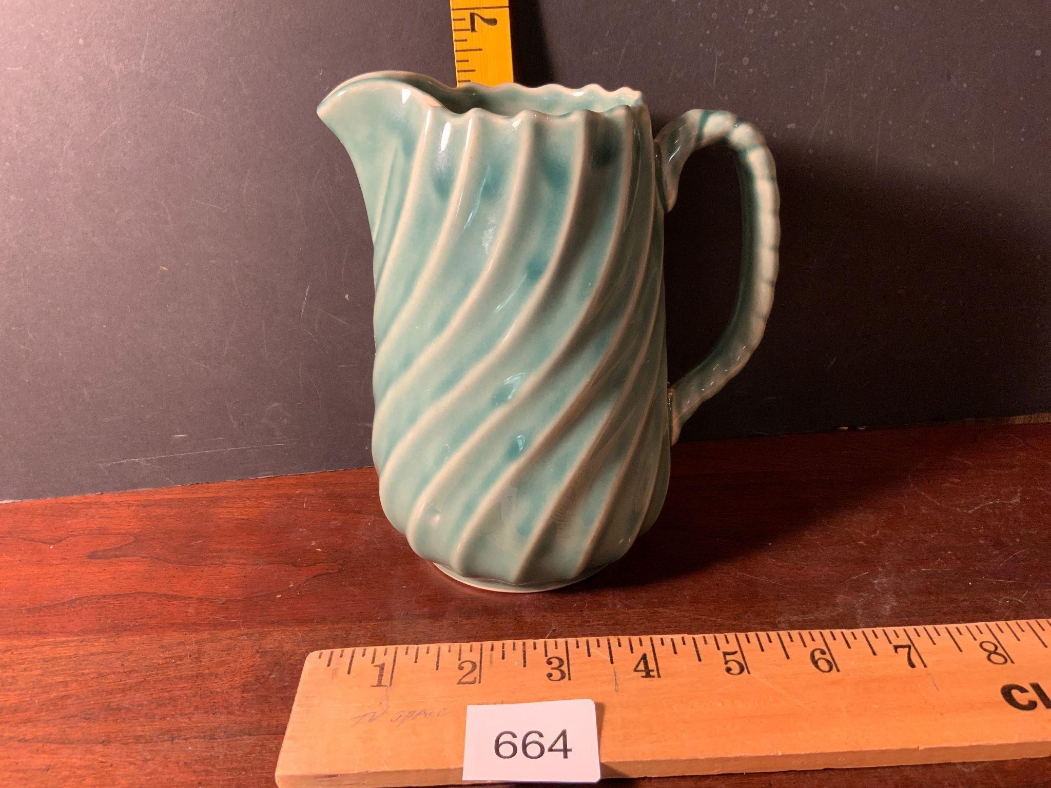 Studio Green Swirl Glazed Ceramic Pitcher 6"Tall