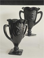 VTG PAIR OF 7" LE SMITH BLACK AMYTHIST VASES-NICE