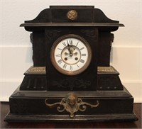 Antique 19th Century French Spelter & Onyx Clock