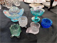 Six pieces of carnival glass