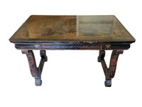 Vintage Glass Top Chinese Desk Table w/ Drawer