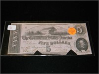 1862 Cancelled $5 Confederate Note XF