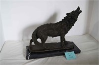 Howling Wolf Bronze Sculpture on Marble Base