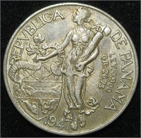 1947 PANAMA Silver Balboa BU LOW MINTAGE 90%