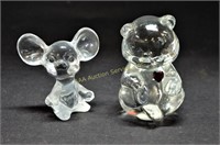2 Fenton Glass Animals Birthstone Bear & Mouse