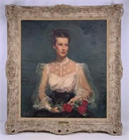 Oil portrait, Lady with 3  Roses, Lillian Brinton