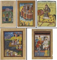 (5) GROUP PERSIAN PAINTINGS, FIGURAL, W/ WRITING