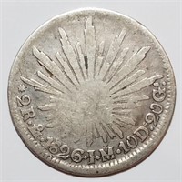 1826 MEXICO - 2 Reales 90% Ag=ASW: .196 OZT RARE