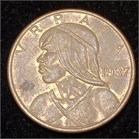 1937 Panama 1 Centesimo - 200k Mintage! - Bronze