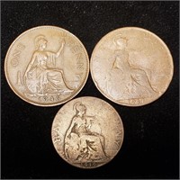 2 Britain Large Pennies + 1 Half Penny - 1917-46