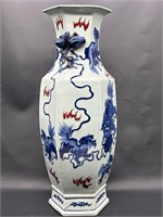 Japanese Porcelain Floor Vase w/ Blue  Dragon, 1/2
