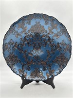 Beautiful Blue and Bronze Decorative Glass Plate