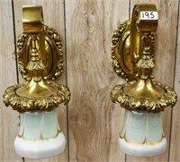Pair heavy duty wall sconces, feathered shades
