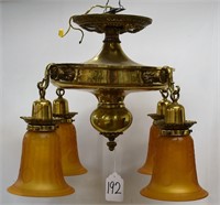 Hanging brass fixture, 4 amber shades