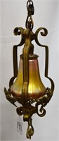 Hall lamp, with single art glass shade