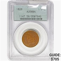 1828 Classic Head Half Cent PCGS AU58 BN