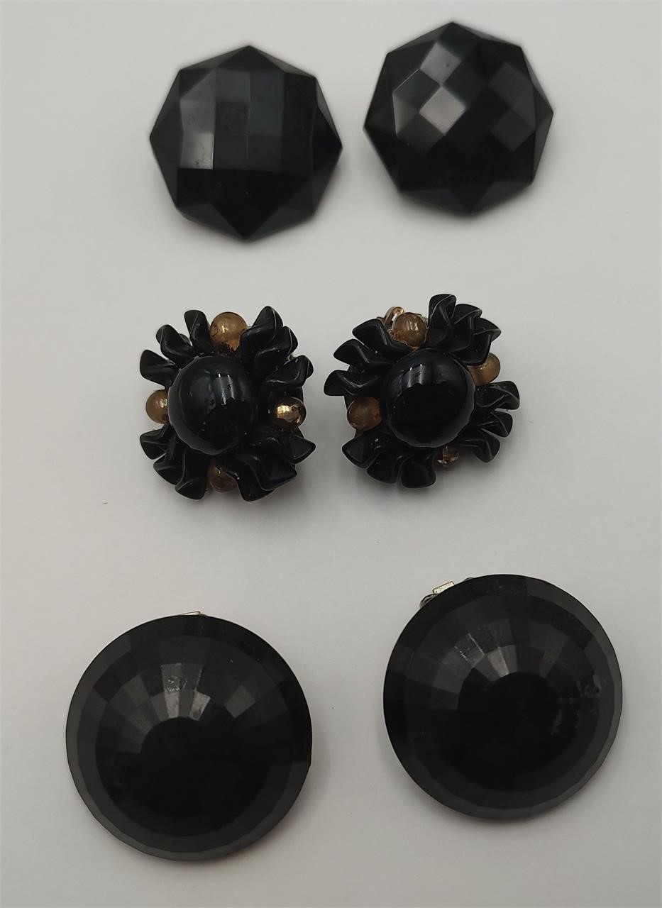 3 Pairs of Vintage Black Ear Clips