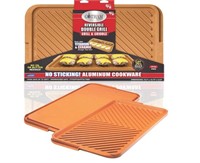 Steel Nonstick Double Grill Griddle Pan, Brown Rev