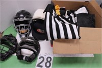 Box Of Sports Gear Includes Hockey Helmets -