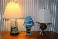 3 Table Lamps including Nickel Finish Oil Lamp