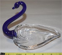 New Martinsville Cobalt & Clear Glass Swan Dish