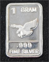 1 gram Silver Ingot - Eagle, .999 Fine Silver