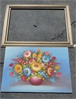 N- Large Framed Floral Oil On Canvas