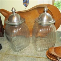 Set of 2 Glass Canisters with metal Lids