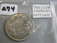 1943 Silver Canadian Fifty Cents Coin