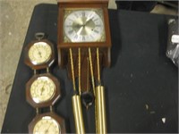 OLD CHIME WALL CLOCK & BAROMETER/THERMOMETER
