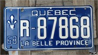 1968 Quebec License Plate