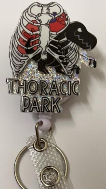 New badge reel thoracic park dinosaur in ribcage