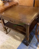 Vintage square wooden side table with drawer and