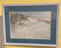 Frame and triple matted beach child print by