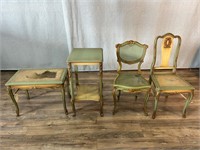 4pc Antique Cane Chairs & Table AS-IS Caning
