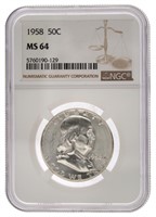 1958 MS64 - Franklin Half Silver Dollar