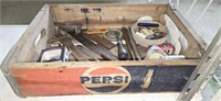 Vintage Pepsi tray with collectibles