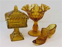 Amber Glassware (Candy Dish, Shoe, Pedestal Bowl)