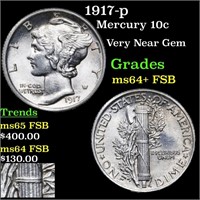 1917-p Mercury 10c Grades Choice Unc+ FSB