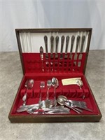 Silver plated flatware set with wood case